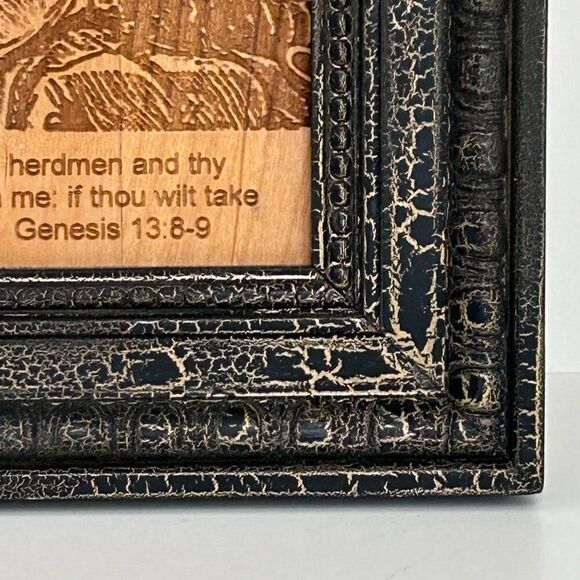 Handmade Wood Burned Artwork 14” X 12 1/4” Brown Wall Framed Bible Scene Signed - Picture 5 of 9